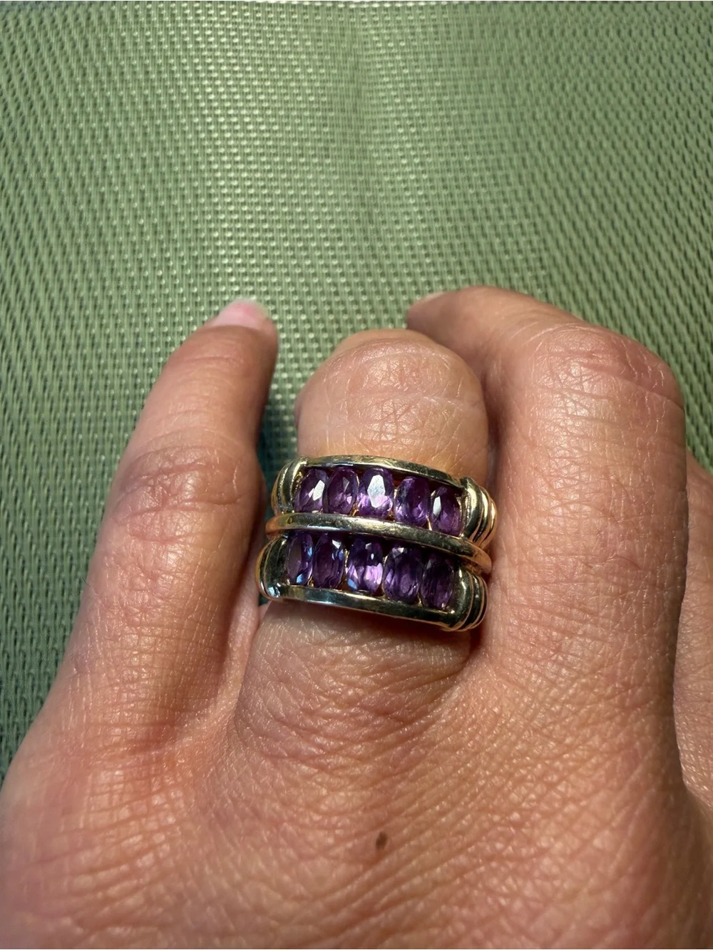 Ross Simons 18k yellow gold/Sterling silver purple amethyst 2 row band
